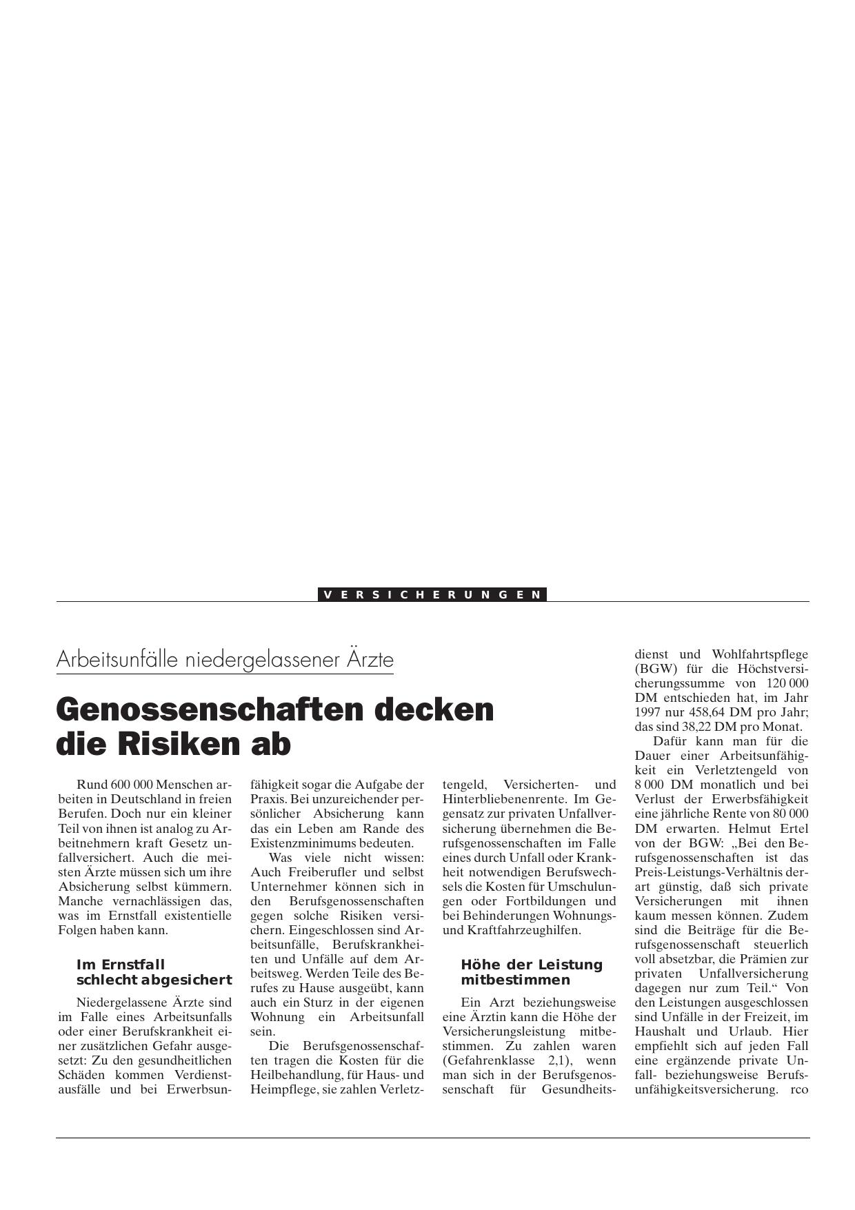 Vorschauseite 1: Arbeitsunfälle niedergelassener Ärzte: Genossenschaften decken die Risiken ab