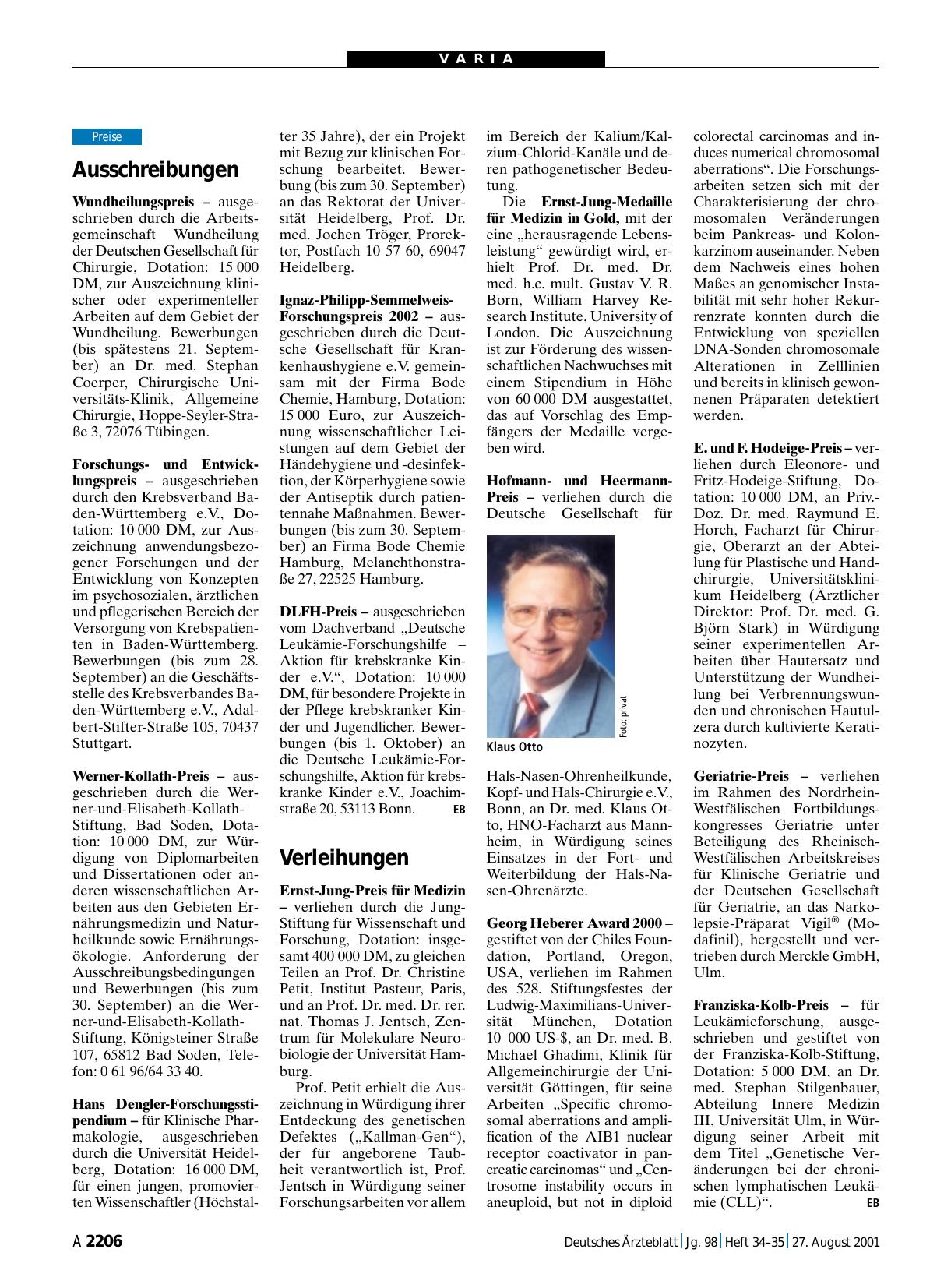 Vorschauseite 1: Verleihungen