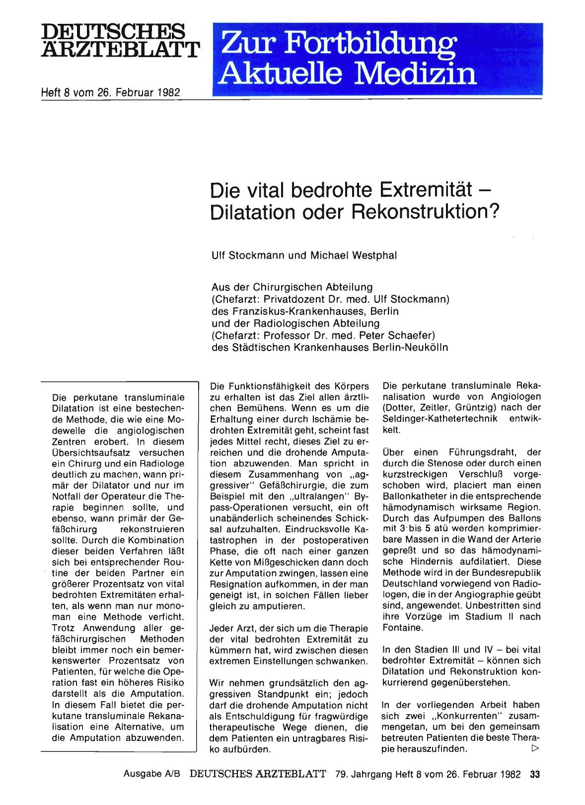 Vorschauseite 1: Die vital bedrohte Extremität — Dilatation oder Rekonstruktion?