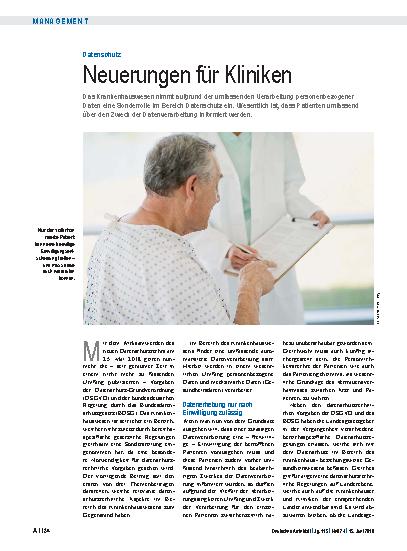 Vorschauseite 1: Datenschutz: Neuerungen für Kliniken