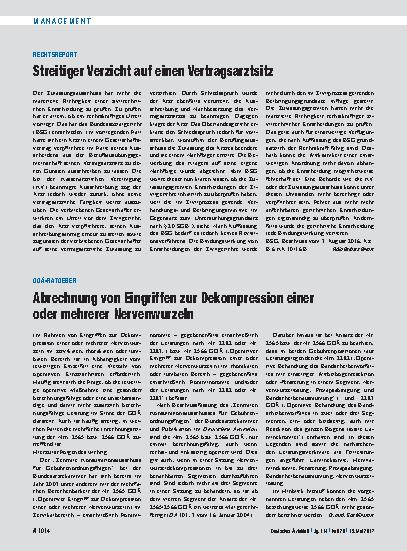 Vorschauseite 1: GOÄ-Ratgeber: Abrechnung von Eingriffen zur Dekompression einer oder mehrerer Nervenwurzeln