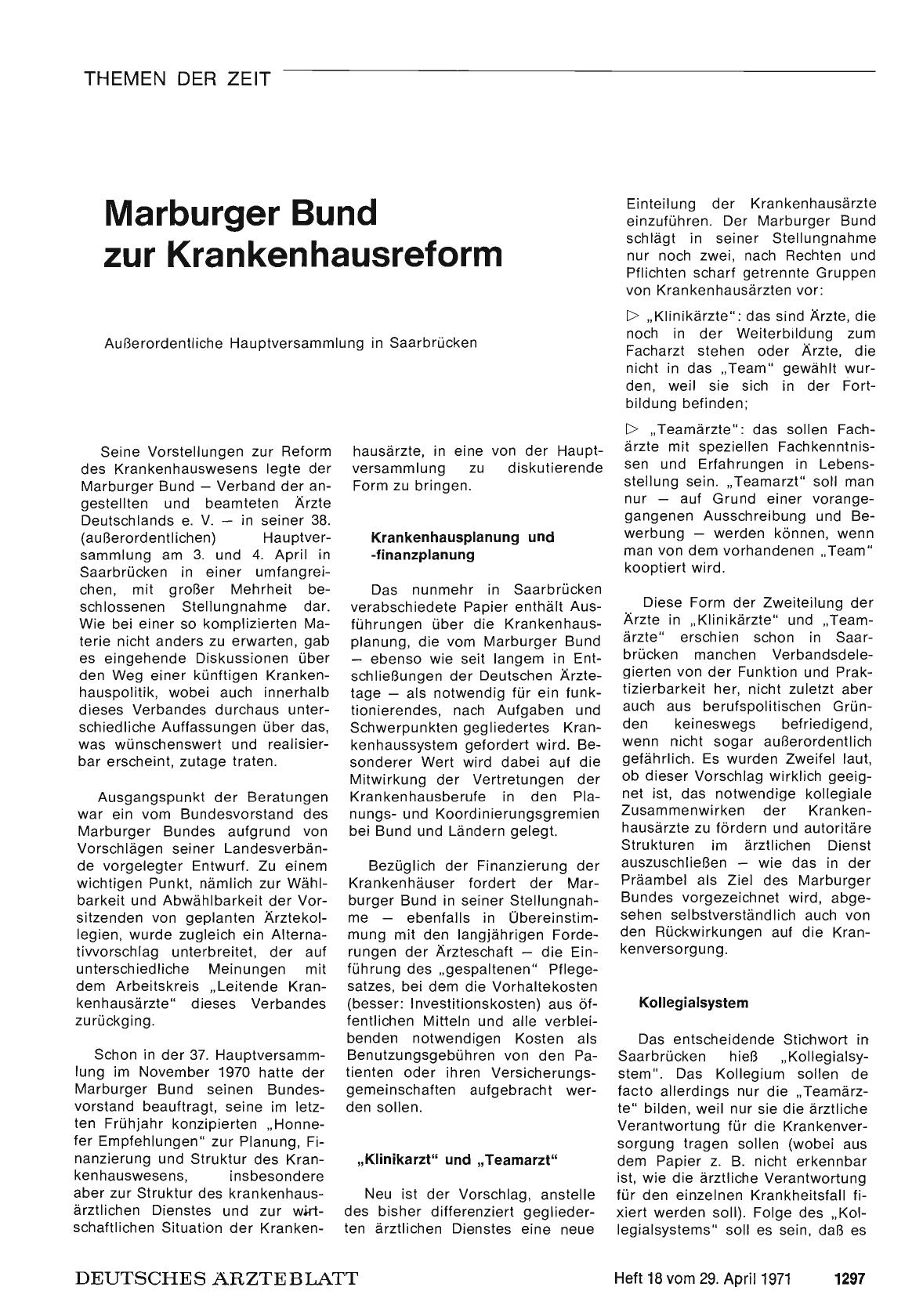 Vorschauseite 1: Marburger Bund zur Krankenhausreform