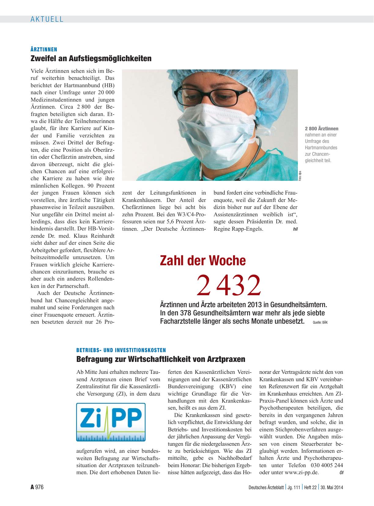 Vorschauseite 1: Ärztinnen: Zweifel an Aufstiegsmöglichkeiten