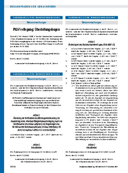 Vorschauseite 1: Änderungen des Bundesmantelvertrages-Ärzte (BMV-Ä)