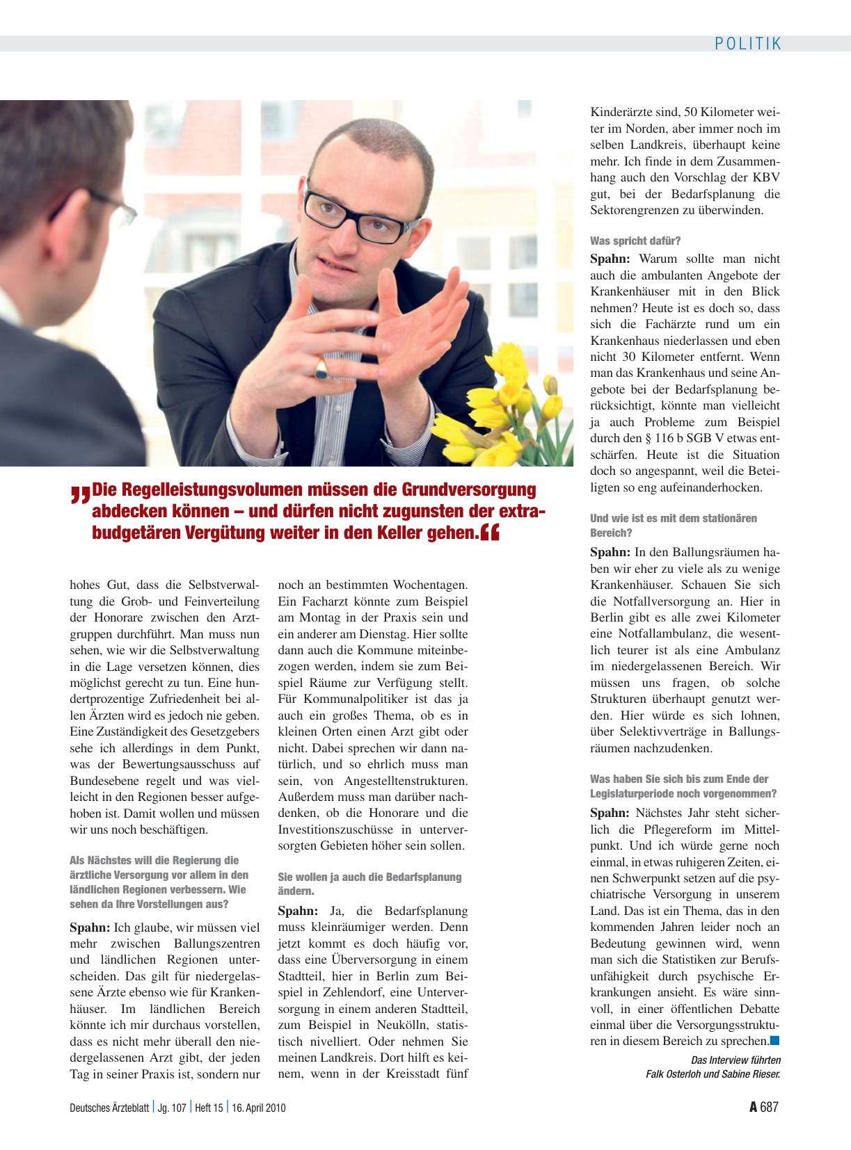 Vorschauseite 3: Interview mit Jens Spahn, gesundheitspolitischer Sprecher der CDU/CSU-Bundestagsfraktion: „Nun starten wir Schritt für Schritt durch“