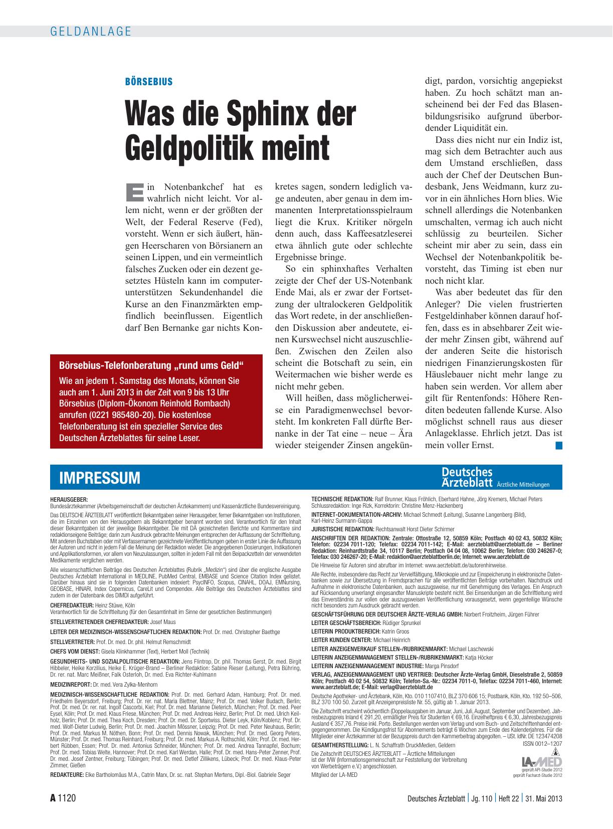 Vorschauseite 1: Börsebius: Was die Sphinx der Geldpolitik meint