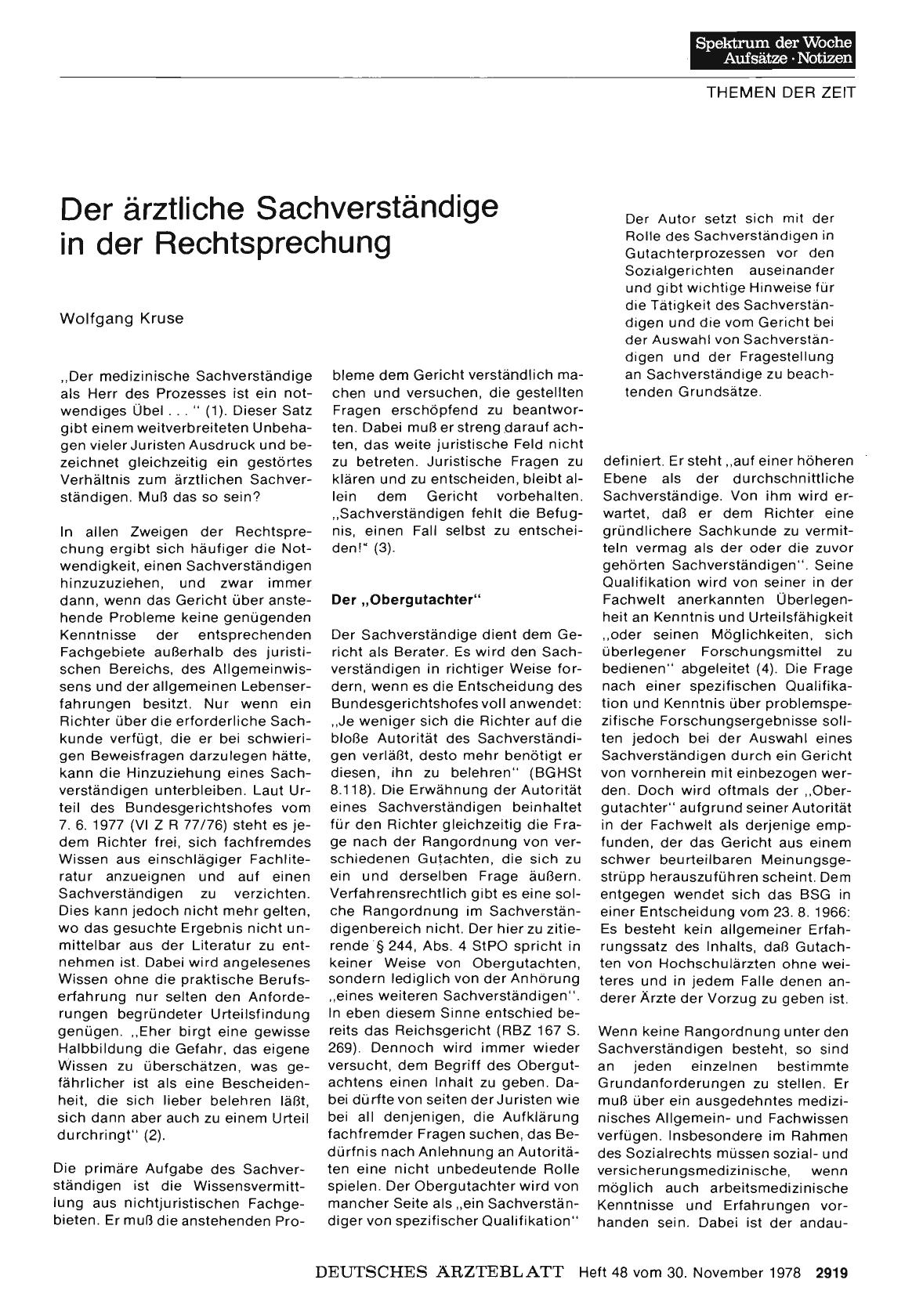 Vorschauseite 1: Der ärztliche Sachverständige in der Rechtsprechung