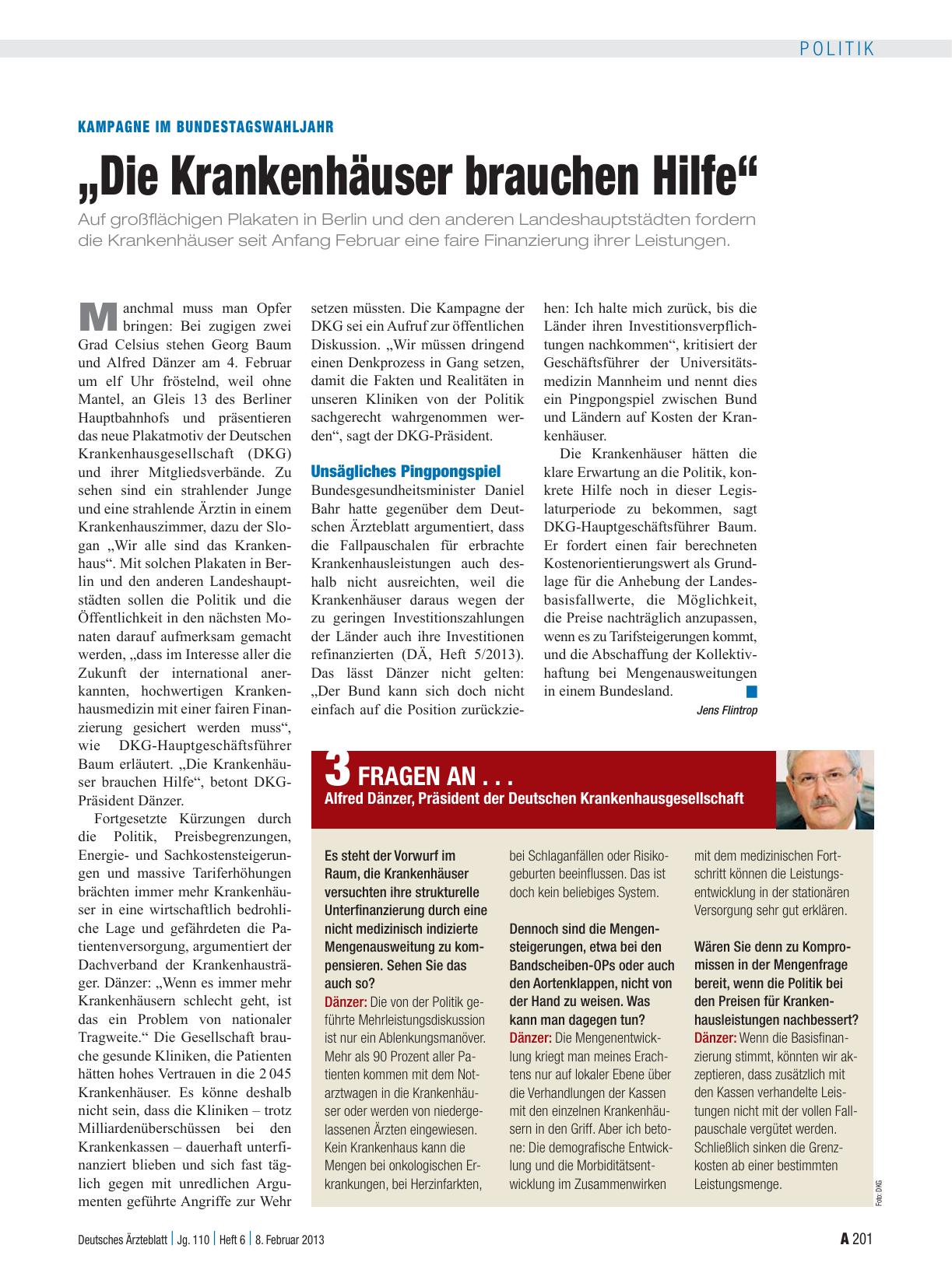 Vorschauseite 1: Kampagne im Bundestagswahljahr: „Die Krankenhäuser brauchen Hilfe“