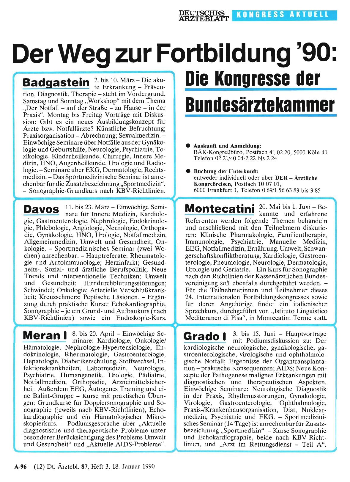 Vorschauseite 1: Der Weg zur Fortbildung '90: Die Kongresse der Bundesärztekammer