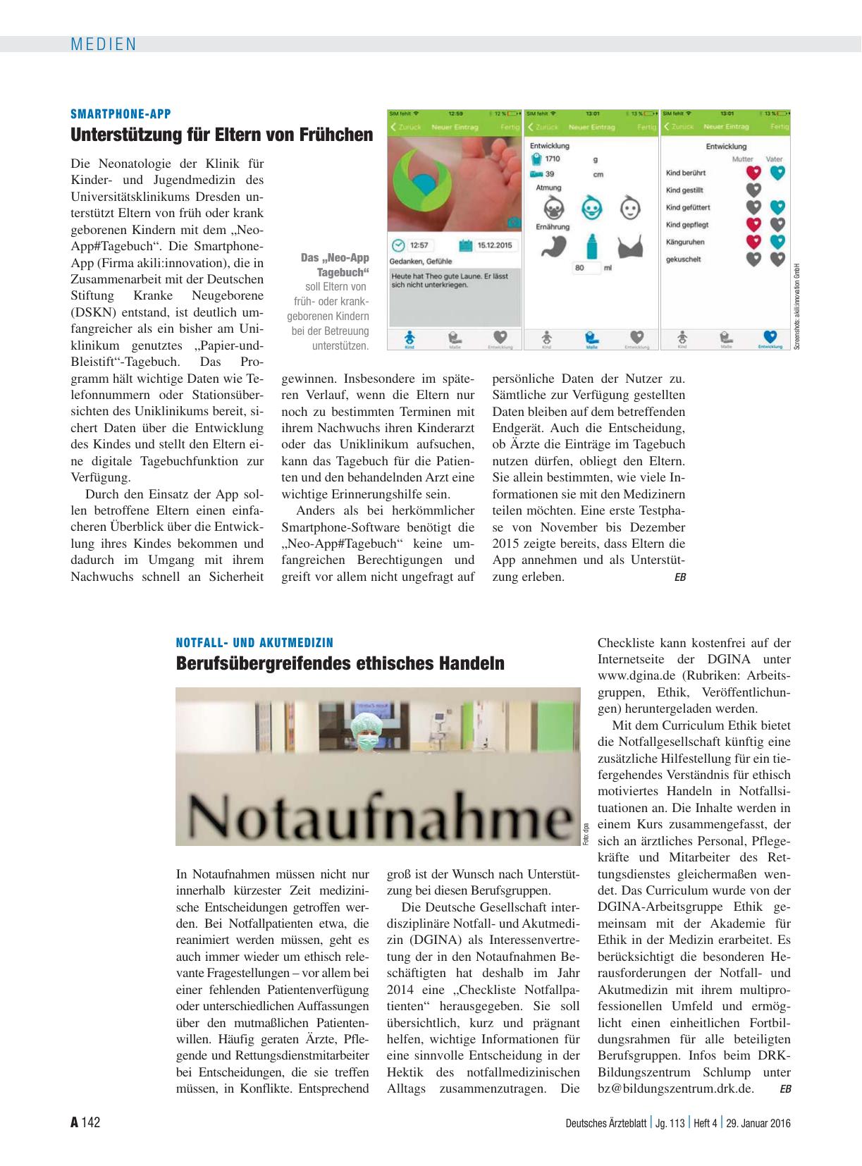 Vorschauseite 1: Smartphone-App: Unterstützung für Eltern von Frühchen