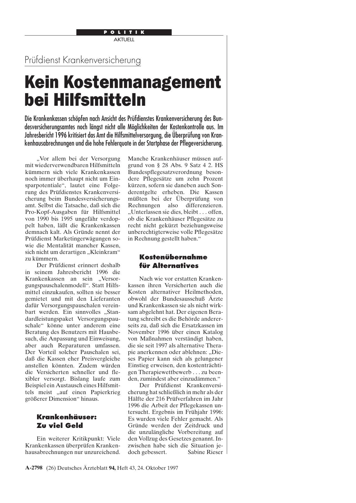 Vorschauseite 1: Prüfdienst Krankenversicherung: Kein Kostenmanagement bei Hilfsmitteln