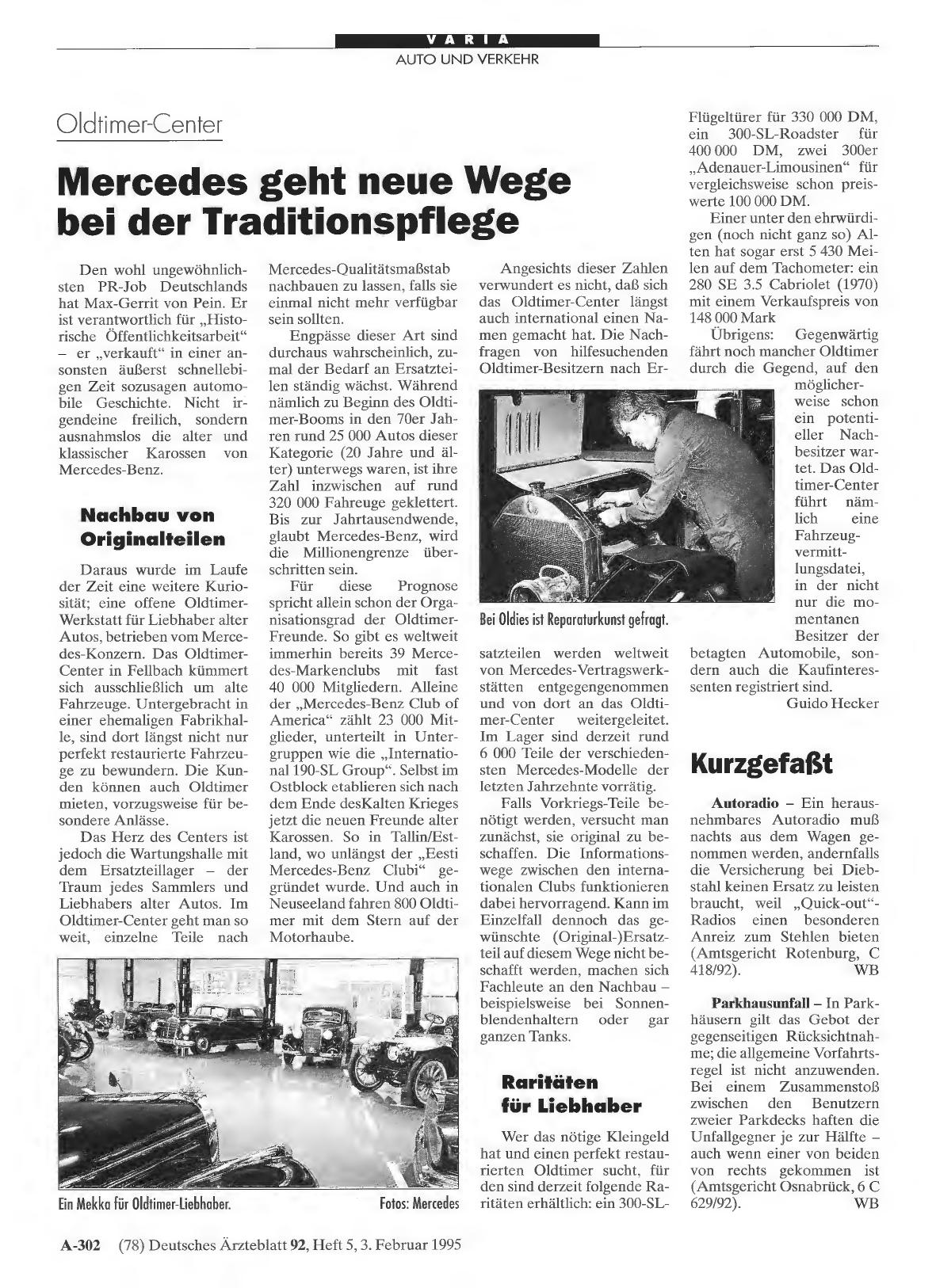 Vorschauseite 1: Oldtimer-Center: Mercedes geht neue Wege bei der Traditionspflege