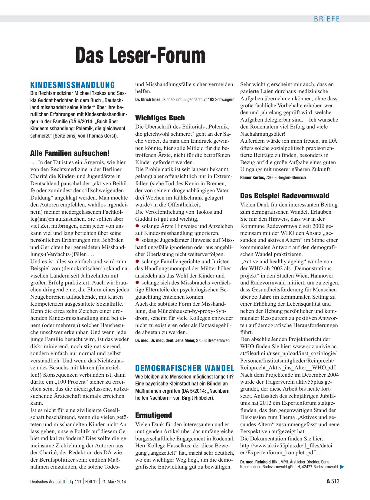 Vorschauseite 1: Kindesmisshandlung: Alle Familien aufsuchen!