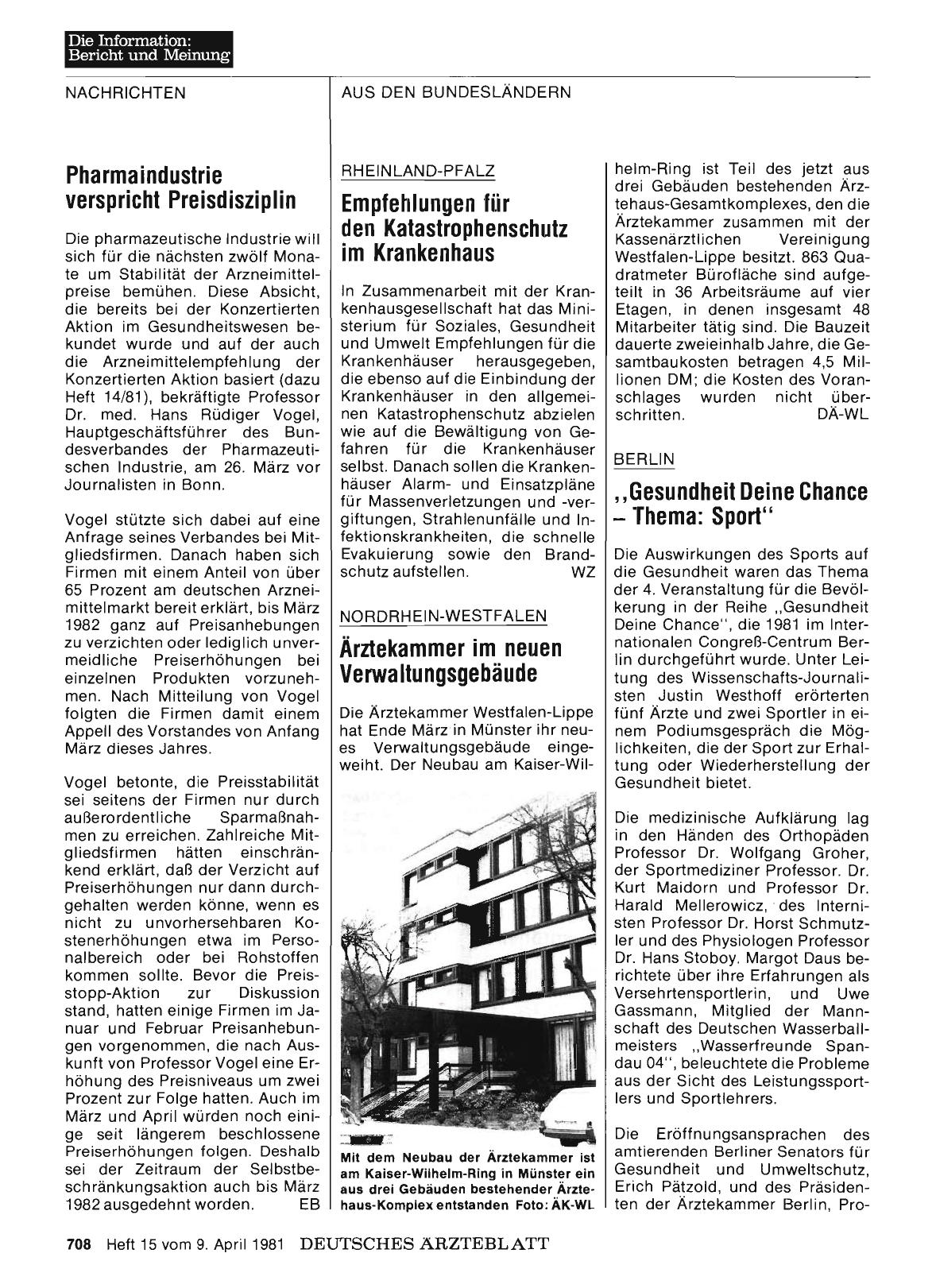 Vorschauseite 1: BERLIN: „Gesundheit Deine Chance — Thema: Sport"