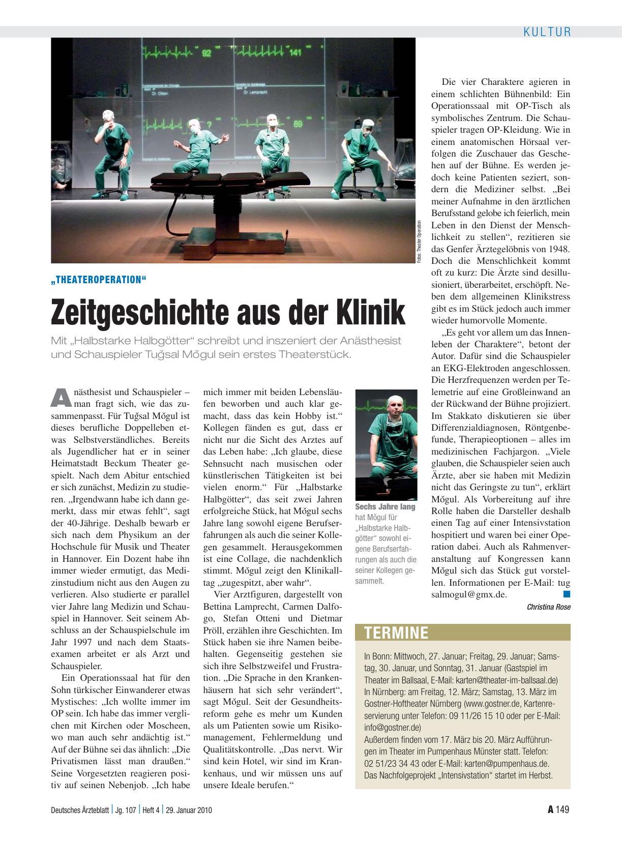 Vorschauseite 1: „Theateroperation“: Zeitgeschichte aus der Klinik