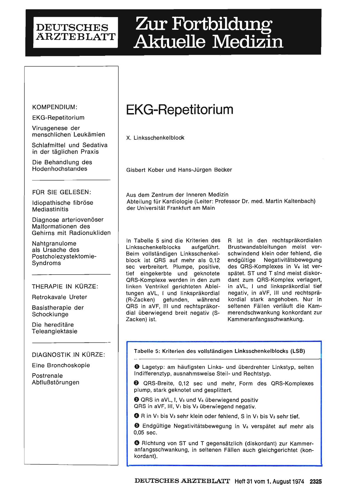 Vorschauseite 1: EKG-Repetitorium: X. Linksschenkelblock