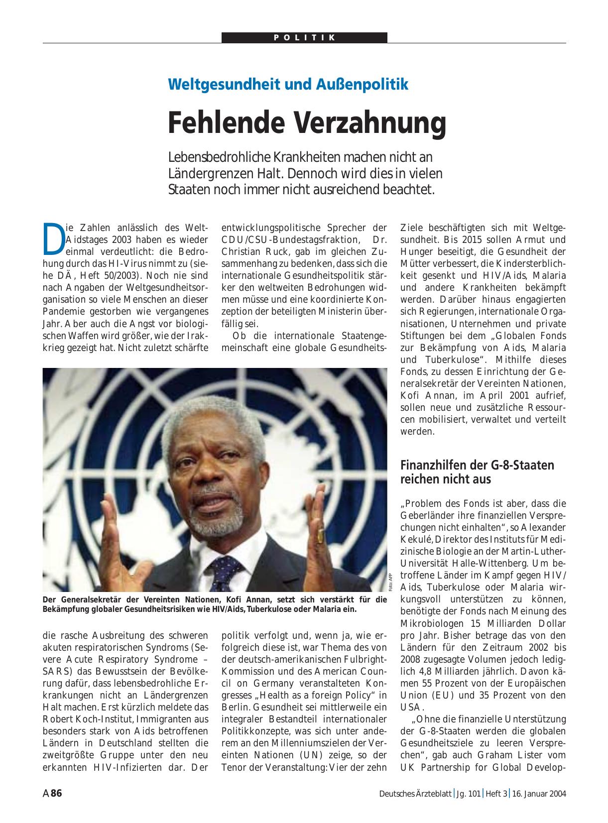 Vorschauseite 1: Weltgesundheit und Außenpolitik: Fehlende Verzahnung