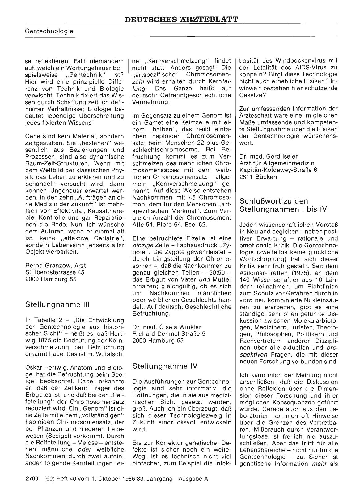 Vorschauseite 1: Der Nutzen der Gentechnologie für die Medizin: Schlußwort zu den Stellungnahmen I bis IV