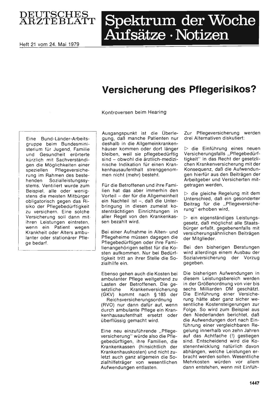 Vorschauseite 1: Versicherung des Pflegerisikos?