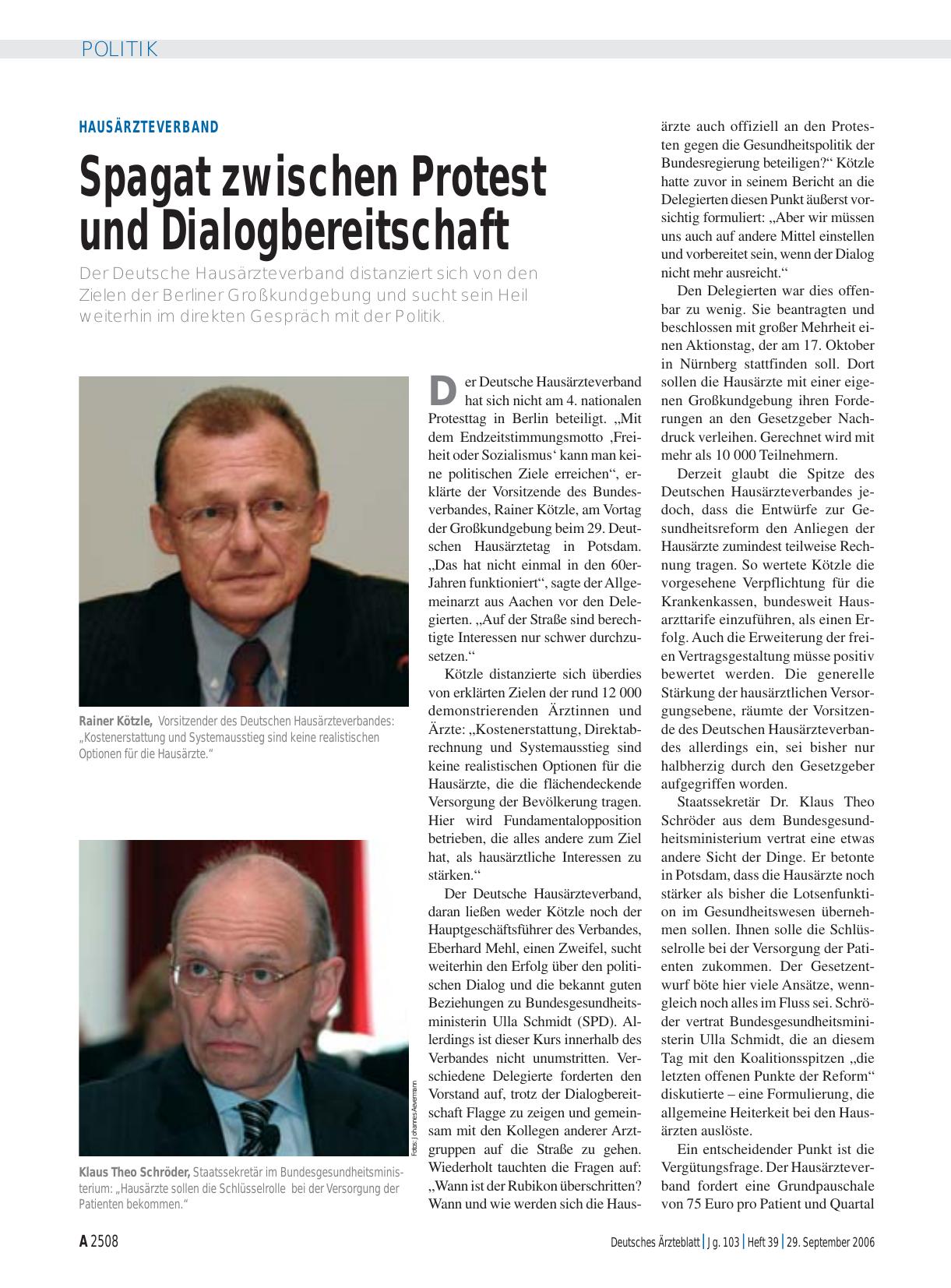 Vorschauseite 1: Hausärzteverband: Spagat zwischen Protest und Dialogbereitschaft