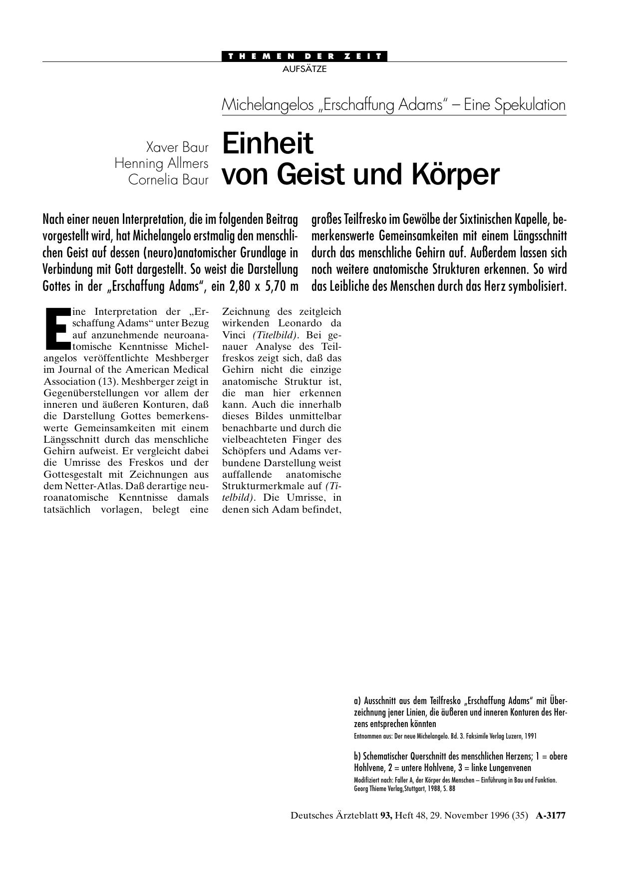 Vorschauseite 1: Michelangelos „Erschaffung Adams“ - Eine Spekulation: Einheit von Geist und Körper