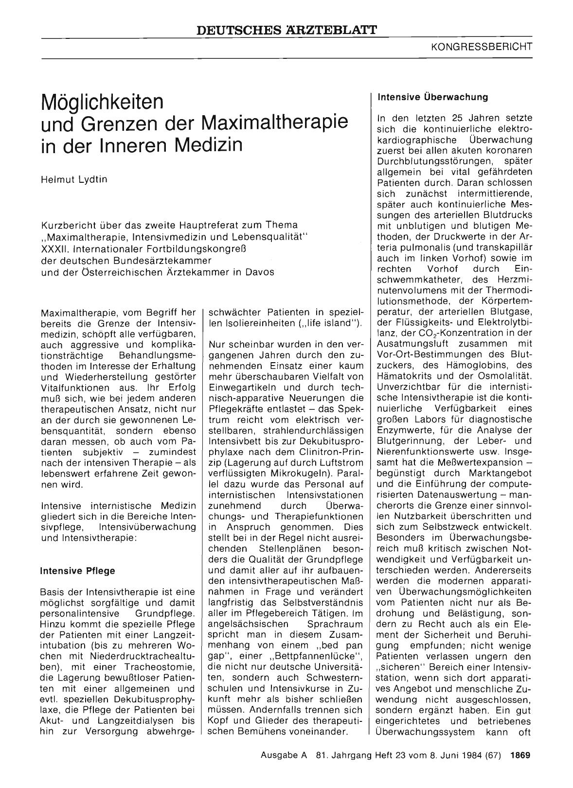 Vorschauseite 1: Möglichkeiten und Grenzen der Maximaltherapie in der Inneren Medizin