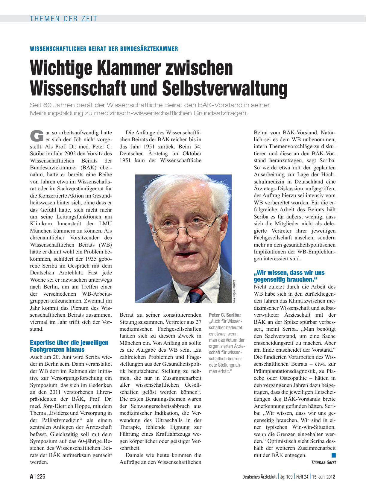 Vorschauseite 1: Wissenschaftlicher Beirat der Bundesärztekammer: Wichtige Klammer zwischen Wissenschaft und Selbstverwaltung