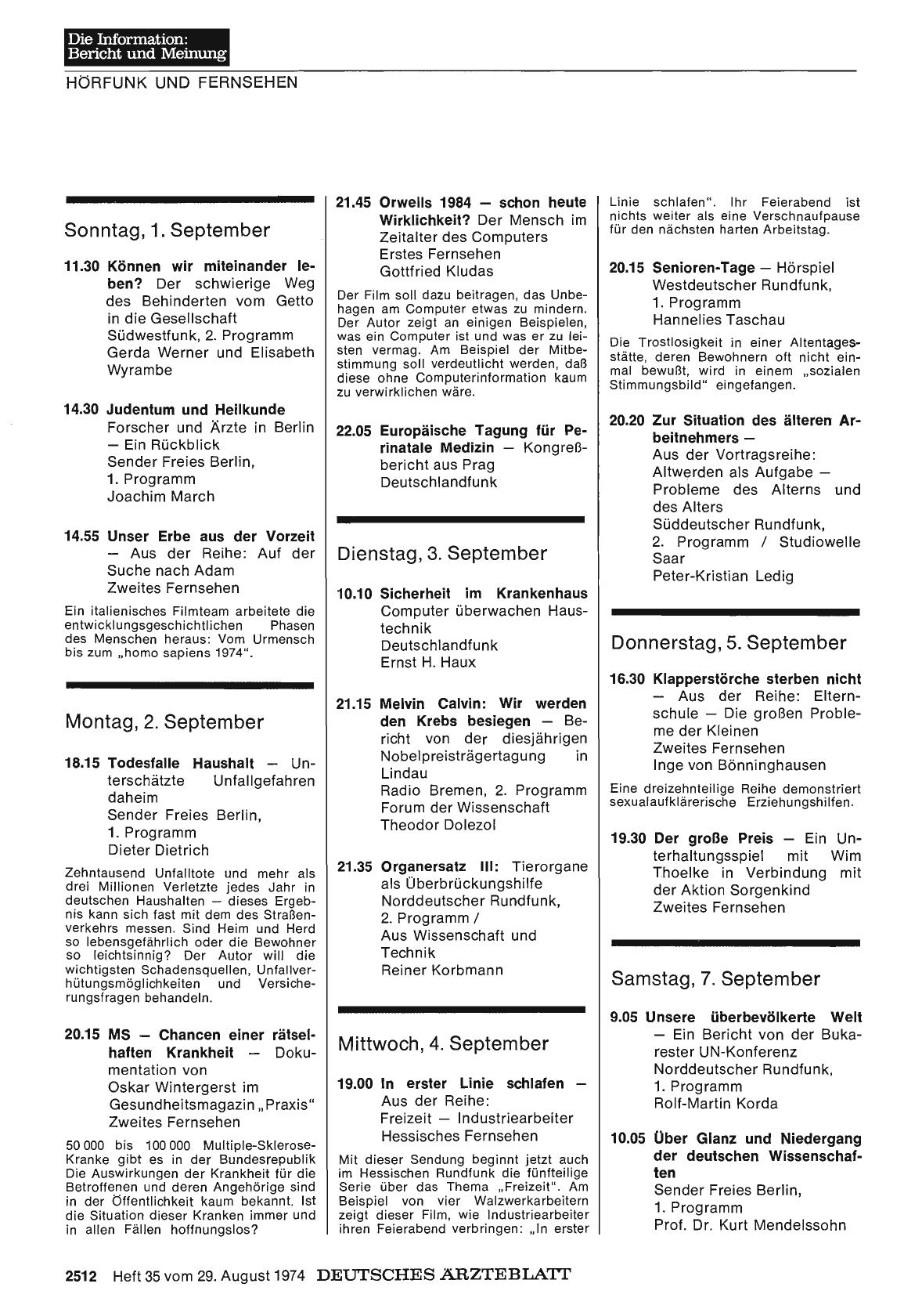 Vorschauseite 1: Hörfunk und Fernsehen