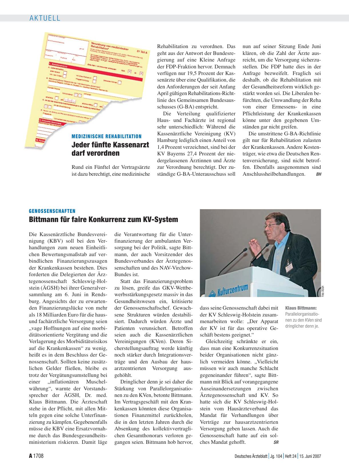 Vorschauseite 1: Genossenschaften: Bittmann für faire Konkurrenz zum KV-System