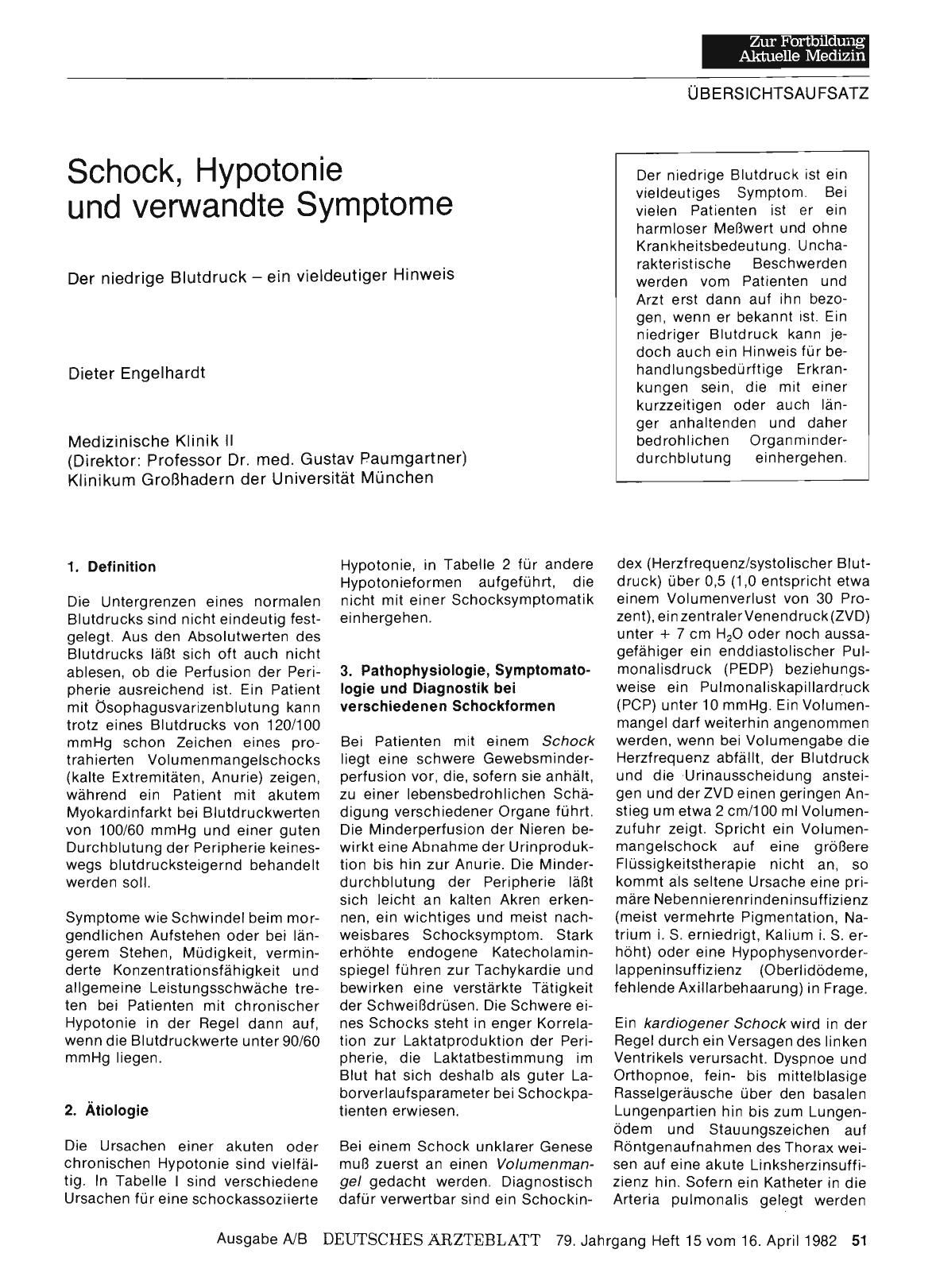 Vorschauseite 1: Schock, Hypotonie und verwandte Symptome