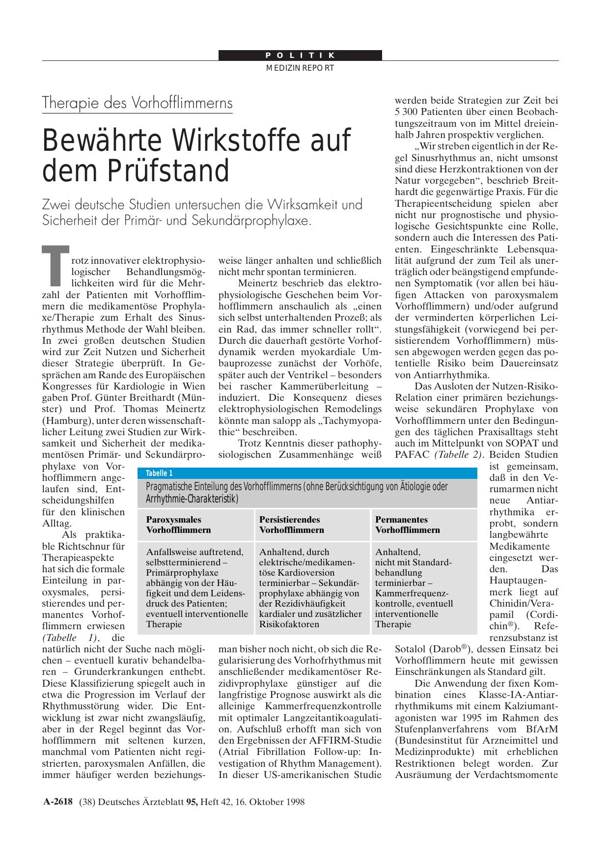 Vorschauseite 1: Therapie des Vorhofflimmerns: Bewährte Wirkstoffe auf dem Prüfstand
