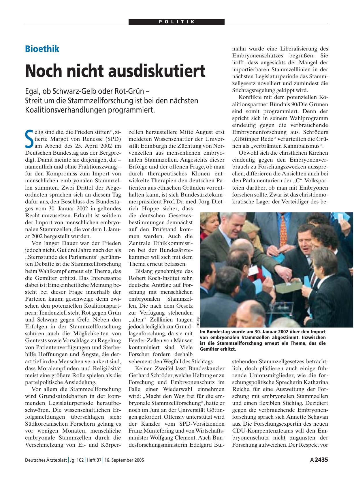 Vorschauseite 1: Bioethik: Noch nicht ausdiskutiert