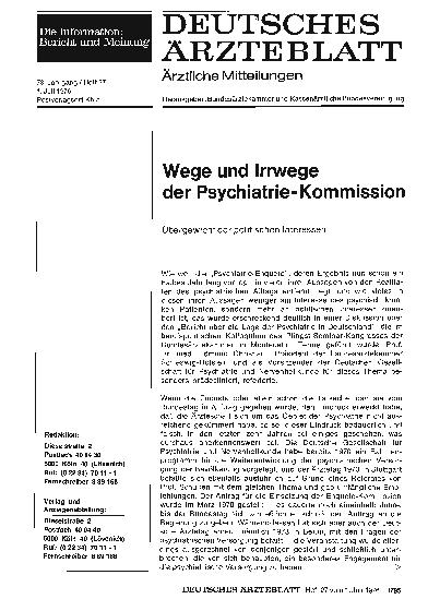 Vorschauseite 1: Wege und Irrwege der Psychiatrie-Kommission: Übergewicht der politischen Interessen