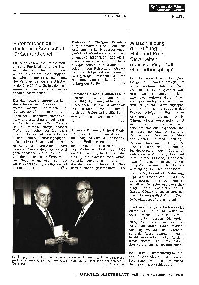 Vorschauseite 1: Ehrenzeichen der deutschen Ärzteschaft für Gerhard Josef