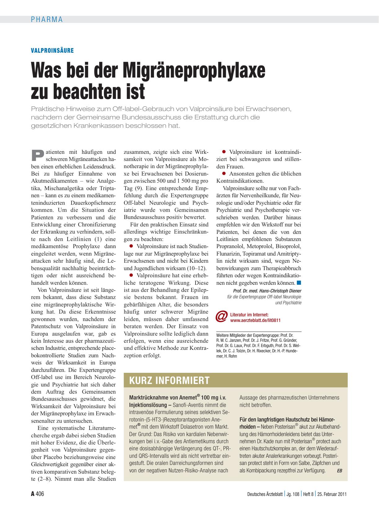 Vorschauseite 1: Valproinsäure: Was bei der Migräneprophylaxe zu beachten ist