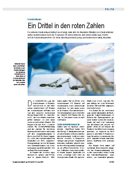 Vorschauseite 1: Krankenhäuser: Ein Drittel in den roten Zahlen