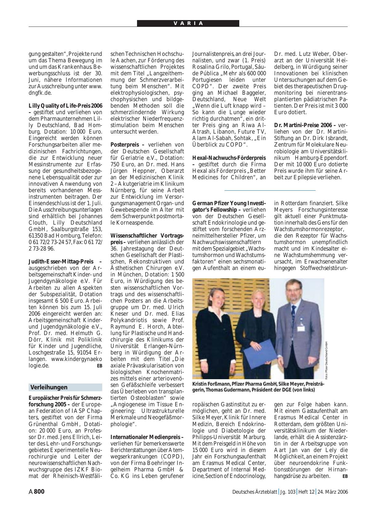 Vorschauseite 1: Verleihungen