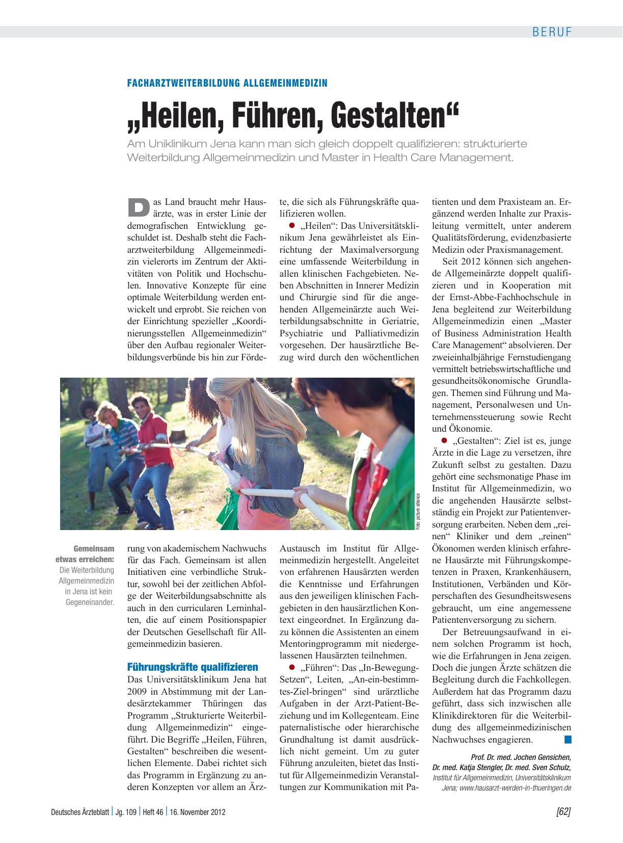 Vorschauseite 1: Facharztweiterbildung Allgemeinmedizin: „Heilen, Führen, Gestalten“