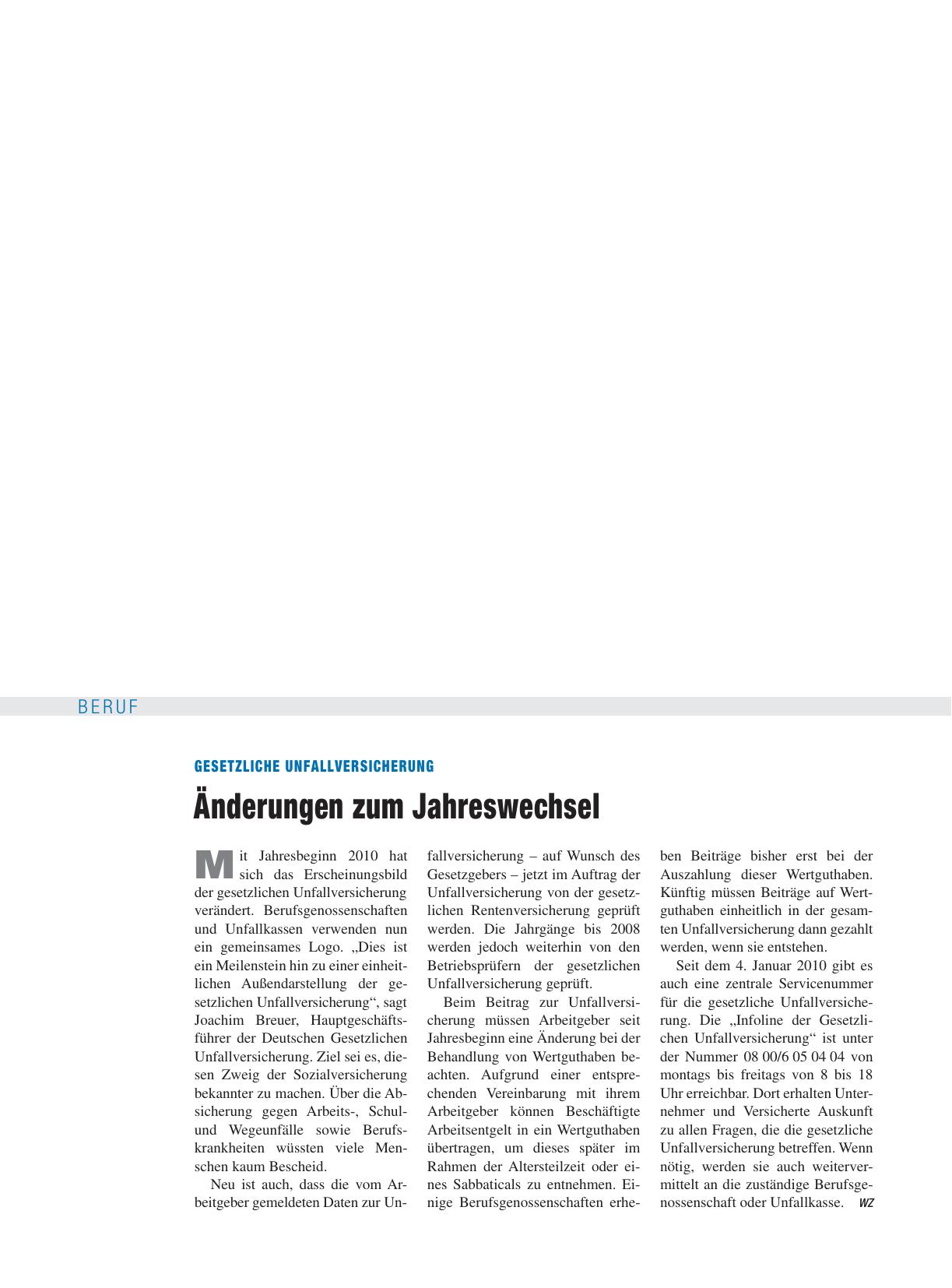 Vorschauseite 1: Gesetzliche Unfallversicherung: Änderungen zum Jahreswechsel