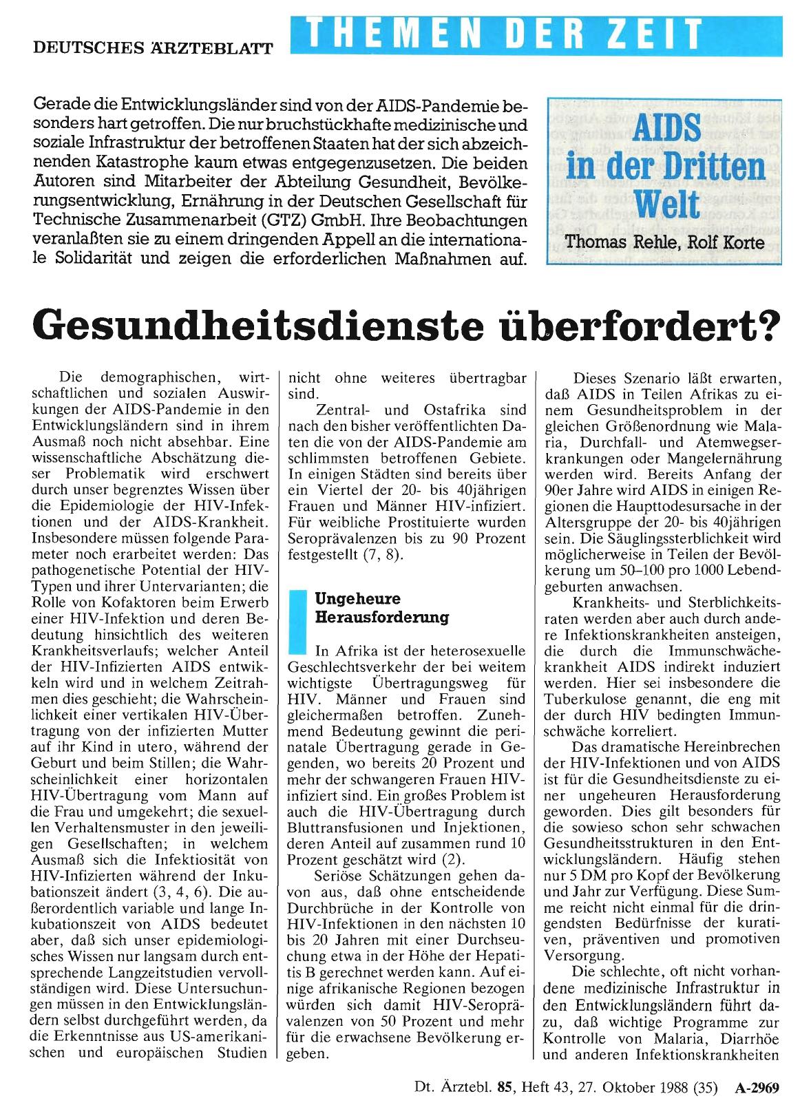 Vorschauseite 1: AIDS in der Dritten Welt: Gesundheitsdienste überfordert?
