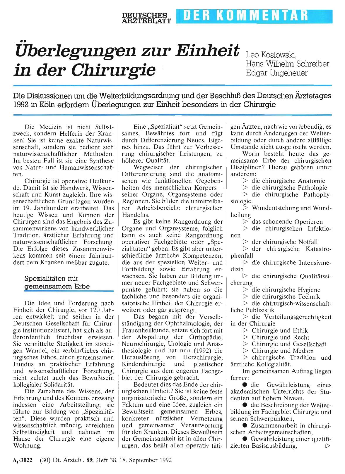 Vorschauseite 1: Überlegungen zur Einheit in der Chirurgie