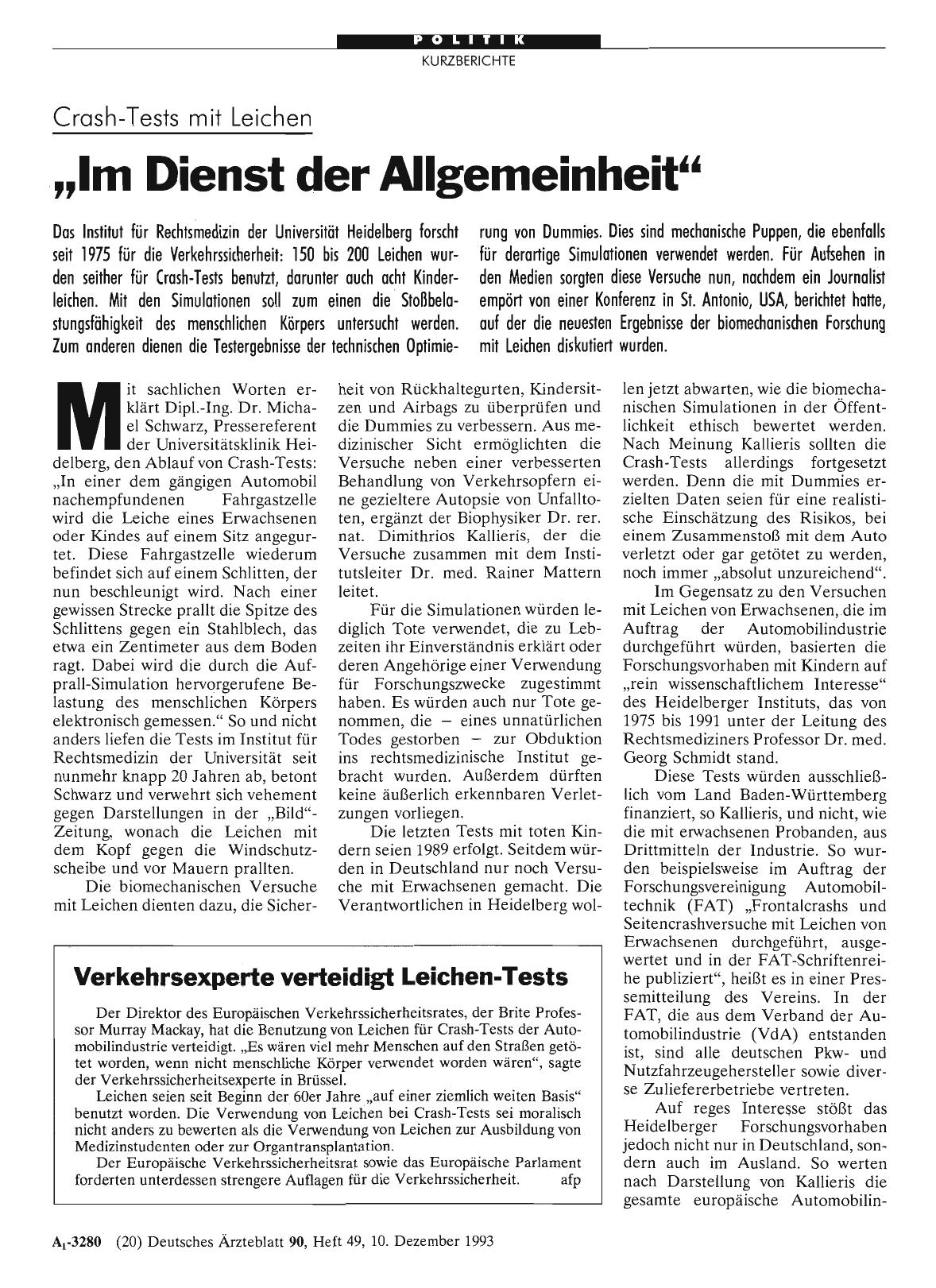 Vorschauseite 1: Verkehrsexperte verteidigt Leichen-Tests