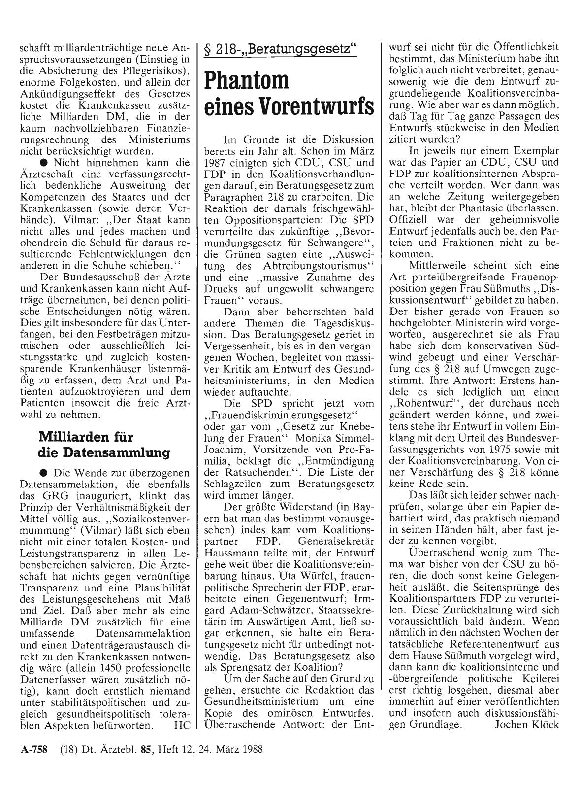 Vorschauseite 1: § 218-„Beratungsgesetz“: Phantom eines Vorentwurfs