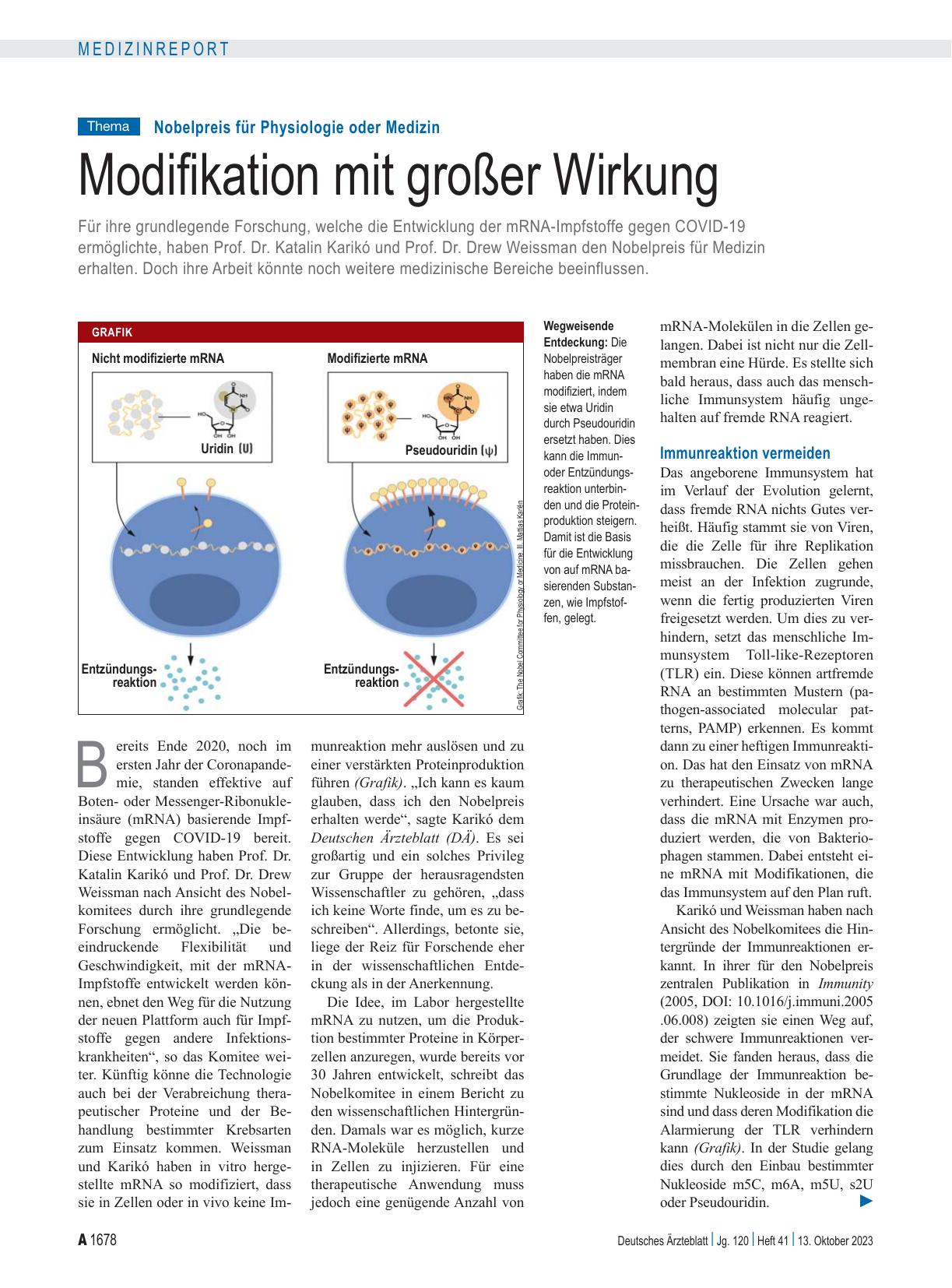 Vorschauseite 1: Nobelpreis für Physiologie oder Medizin: Modifikation mit großer Wirkung