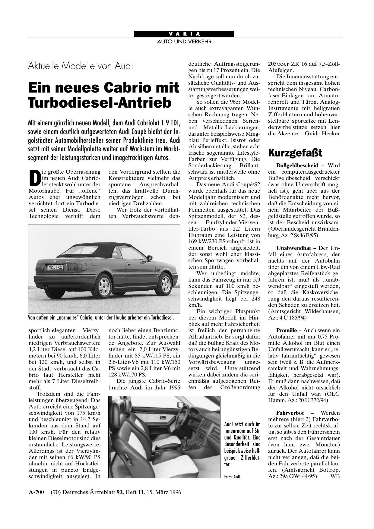 Vorschauseite 1: Aktuelle Modelle von Audi: Ein neues Cabrio mit Turbodiesel-Antrieb