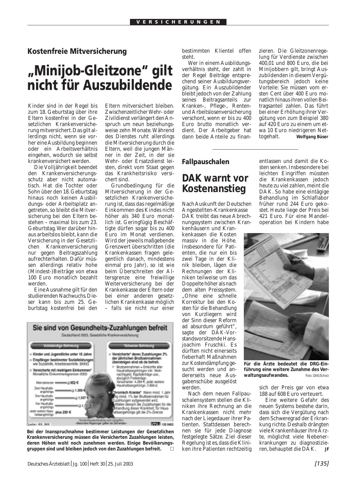Vorschauseite 1: Fallpauschalen: DAK warnt vor Kostenanstieg