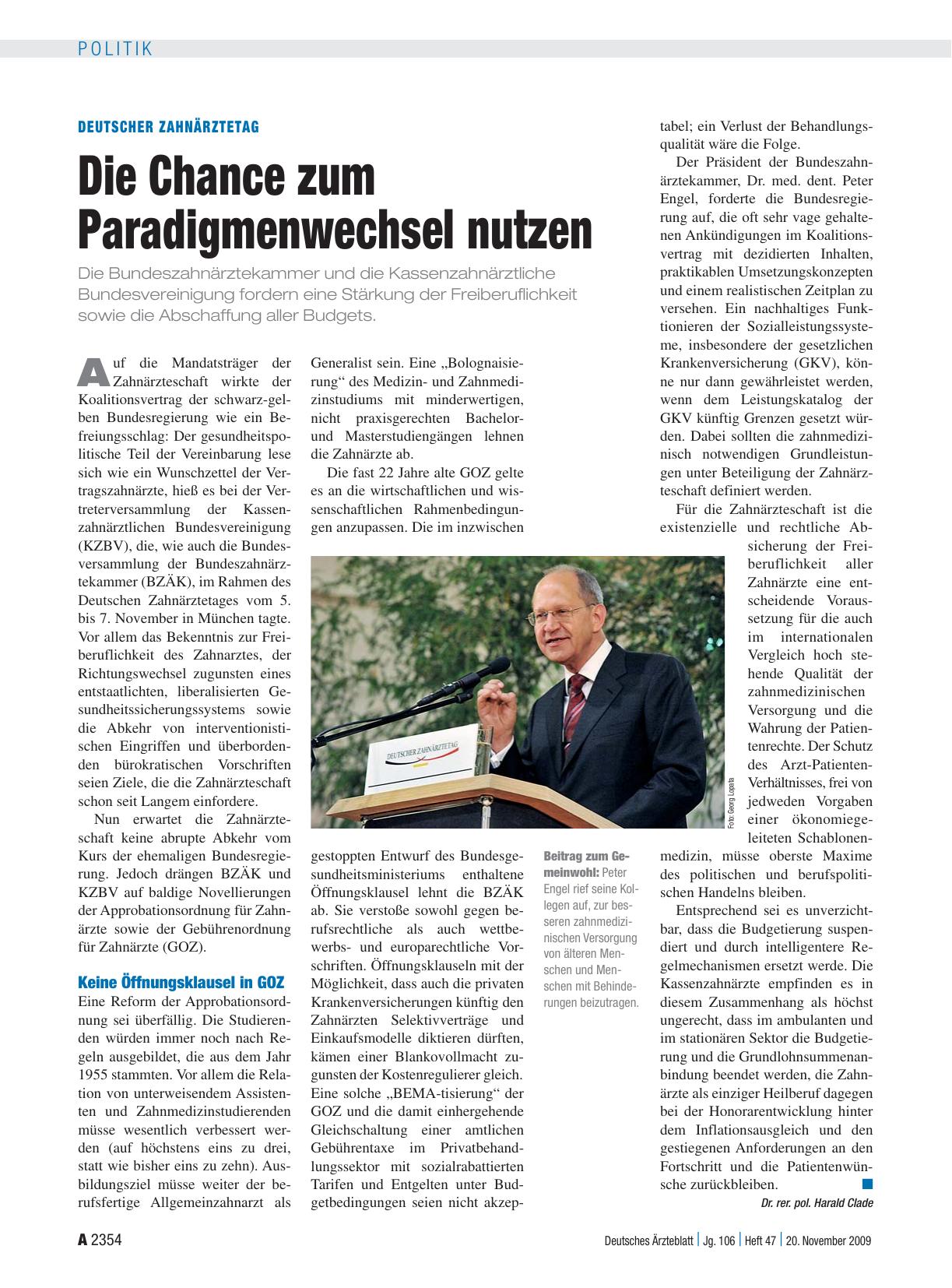 Vorschauseite 1: Deutscher Zahnärztetag Die Chance zum Paradigmenwechsel nutzen