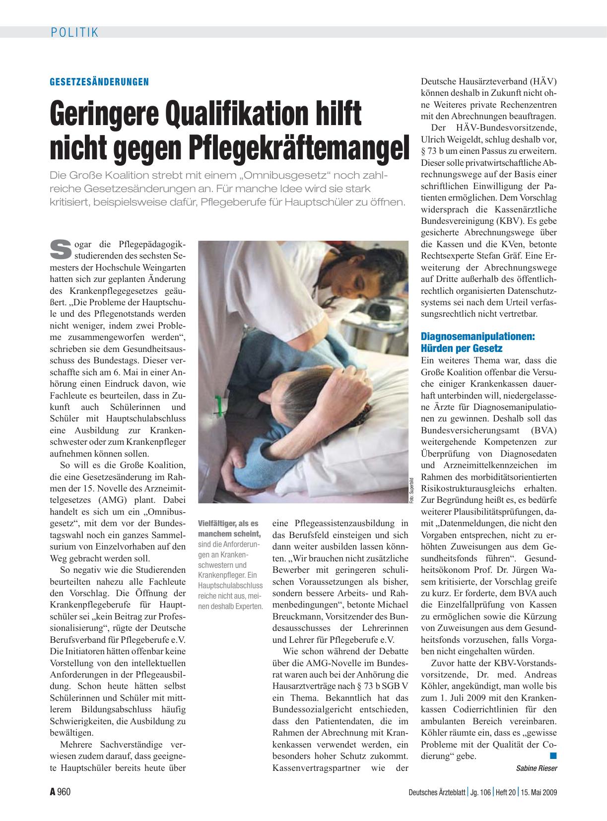 Vorschauseite 1: Gesetzesänderungen: Geringere Qualifikation hilft nicht gegen Pflegekräftemangel
