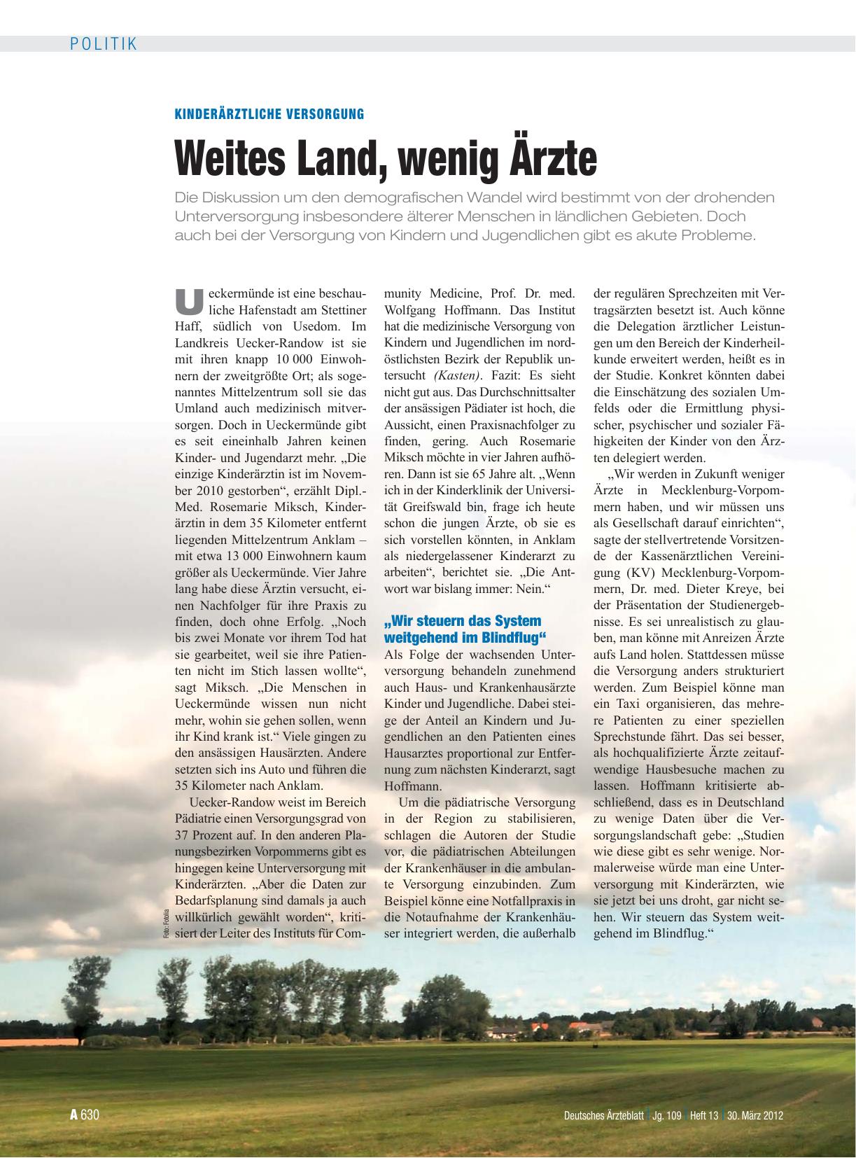Vorschauseite 1: Kinderärztliche Versorgung: Weites Land, wenig Ärzte