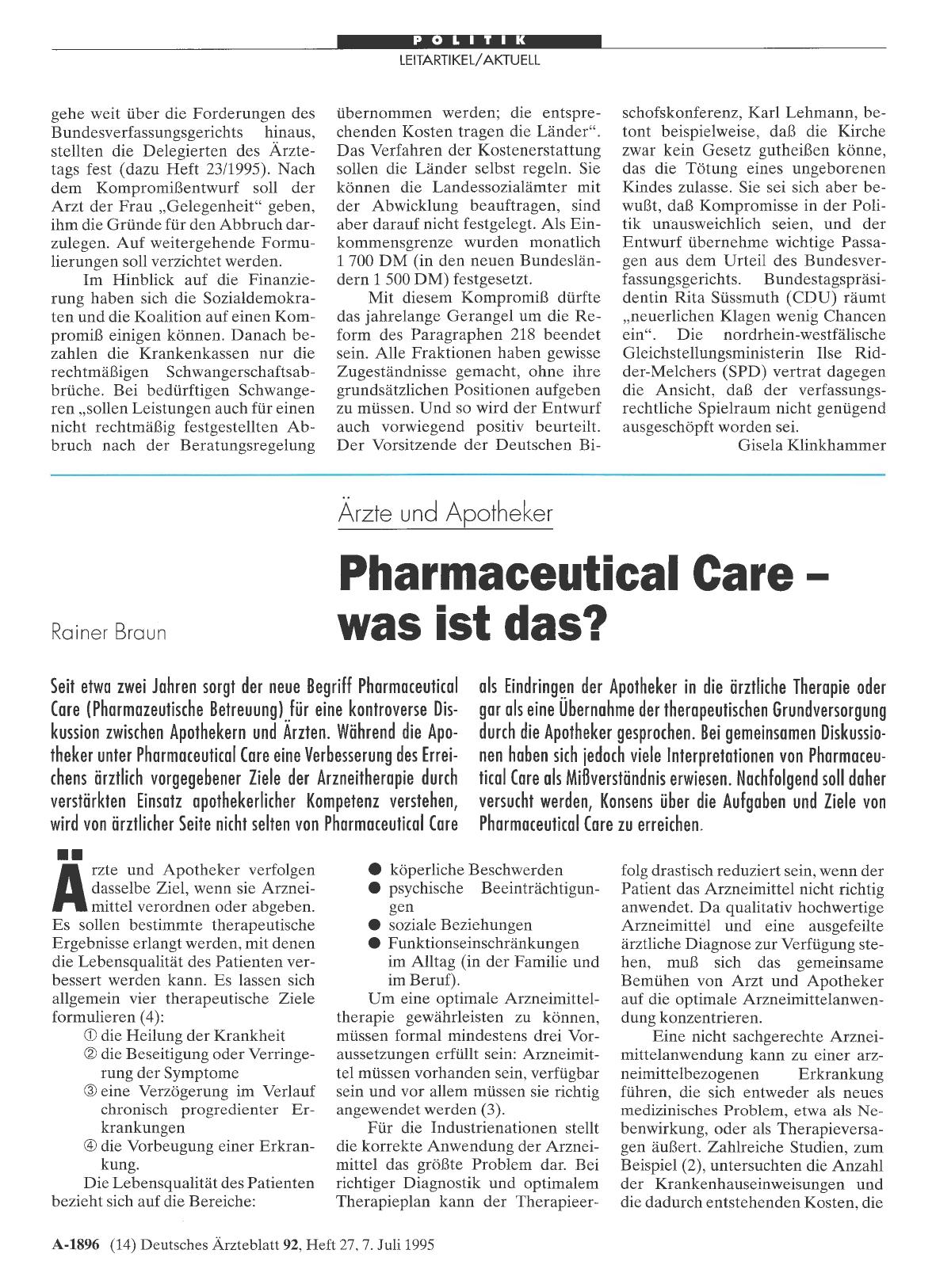 Vorschauseite 1: Ärzte und Apotheker: Pharmaceutical Care - was ist das?